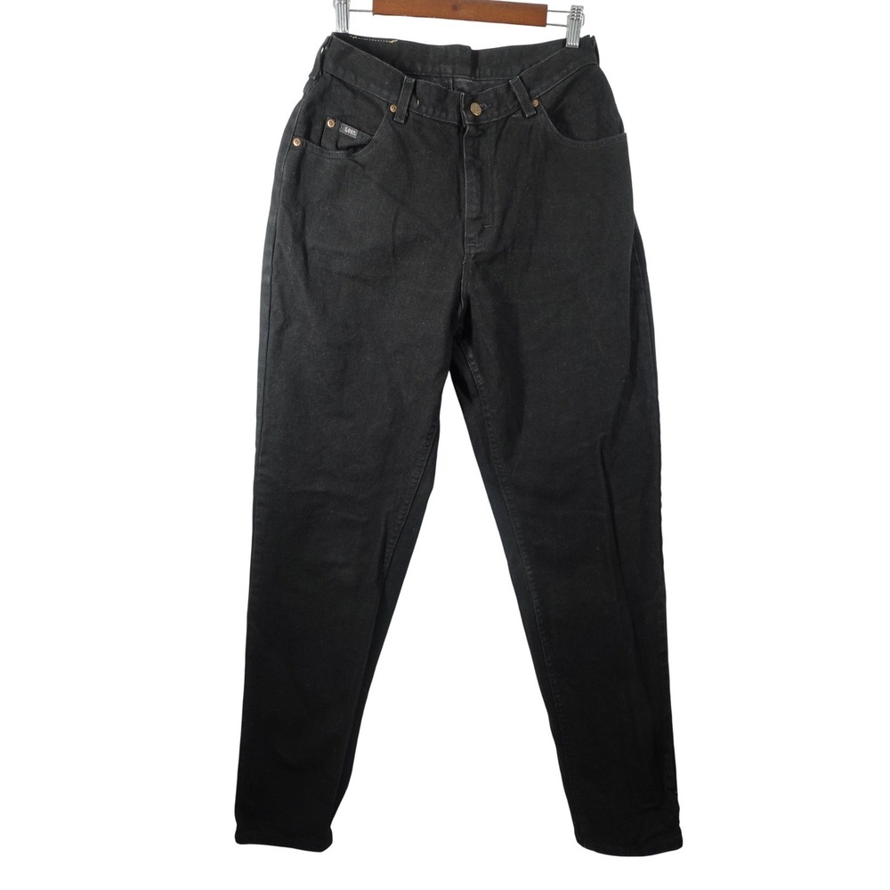 Lee Jeans Womens 12L Black Dark Wash High Rise Relaxed Tapered Denim Pants